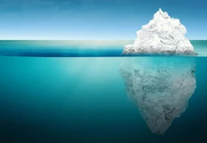 schéma iceberg représentant le conscient (10%) et l'inconscient (90%) en Métakinébiologie